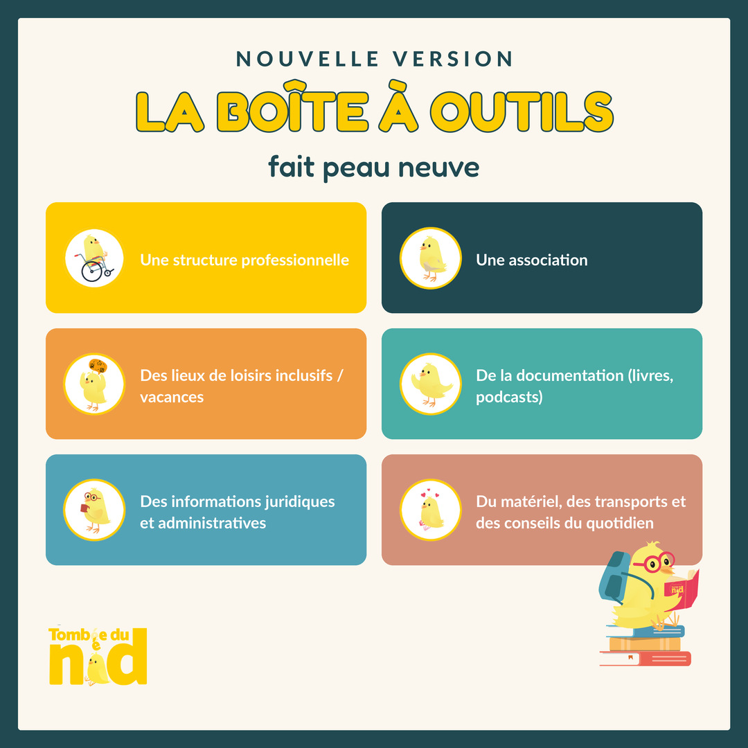 Les six catégories de la nouvelle Boîte à outils de Tombée du Nid
